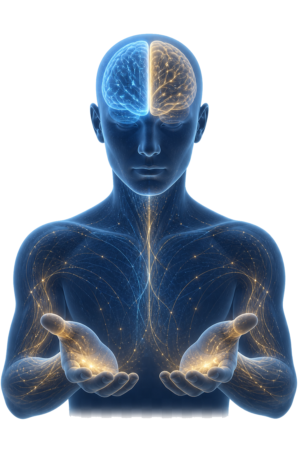象征 AI 搭子的上半身、双脑区与双手